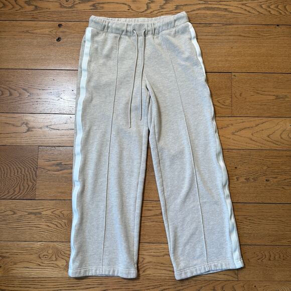 Lou & Grey Gray Wide Leg Lounge Pants M Cozy Fleece Side Stripe Pockets - Picture 1 of 10